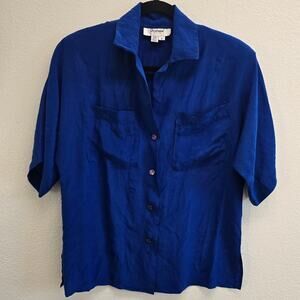 Dorman Vintage Silk Blouse Size 8 – Royal Blue, Minimalist, 90s Made in Korea